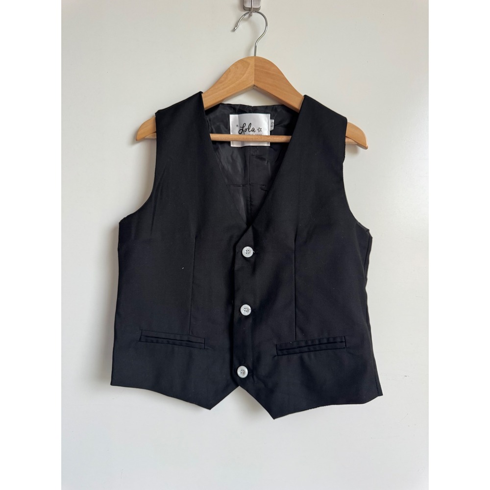 Lola + The Boys Black Formal Dress Vest Kids Size 8/9 Three Button Waistcoat
